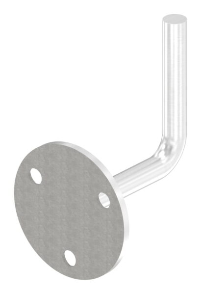 Handlaufhalter zum Anschweißen des Handlaufs, Ronde 70x4mm und Bügel 12mm, 3x Bohrungen 8,5mm gesenkt für M6, Wandabstand bis Mitte Bügel 80mm (Ronde und Bügel beidseitig verschweißt), V4A