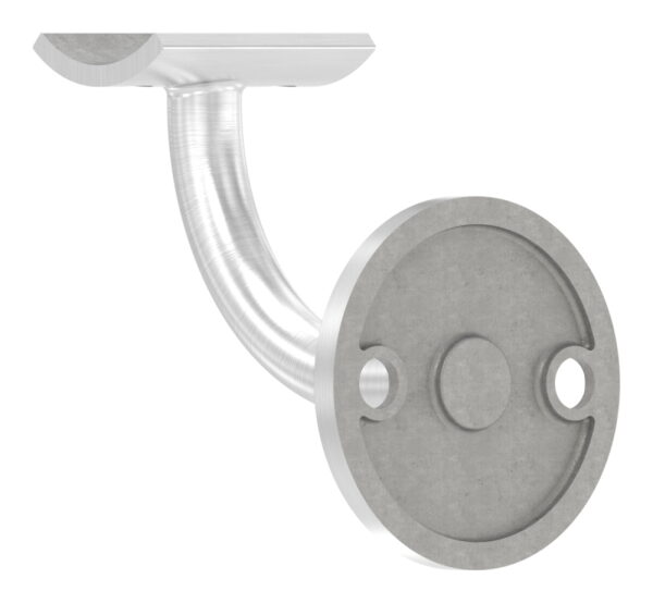 Handlaufhalter mit Handlaufanschlussplatte für Rohr 42,4mm (nicht austauschbar), Ronde 60x5mm, Bügel 12mm, Wandabstand 68mm, 2x8,3mm Bohrungen gesenkt, (Ronde und Bügel verschweißt), V2A