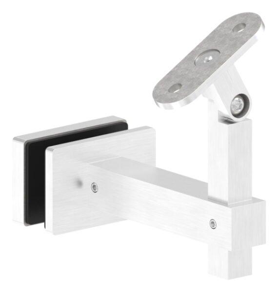 Handlaufhalter mit Gelenk, eckig mit gerader Handlaufanschlussplatte, Wandabstand 94mm, V4A