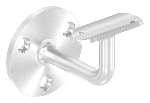 Handlaufhalter mit Handlaufanschlussplatte für Rohr 42,4mm, Ronde 70x5mm, Bügel 12mm, Wandabstand 75mm, 3x8,5mm Bohrungen gesenkt für 6er Senkschrauben, (Ronde und Bügel verschweißt), V2A