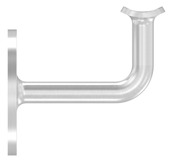 Handlaufhalter mit Handlaufanschlussplatte für Rohr 42,4mm, Ronde 70x5mm, Bügel 12mm, Wandabstand 75mm, 3x8,5mm Bohrungen gesenkt für 6er Senkschrauben, (Ronde und Bügel verschweißt), V2A