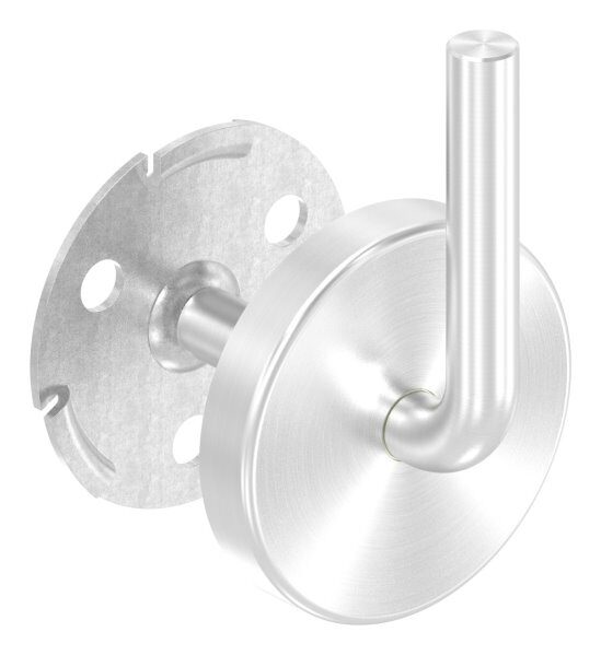 Handlaufhalter zum Anschweißen des Handlaufs inkl. Abdeckrosette 70x12mm zum Aufklipsen, Ronde 70x4mm, Bügel 12mm, Wandabstand 75mm, 3x9mm Bohrungen (Ronde und Bügel verschweißt), V2A
