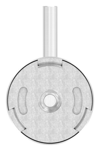 Handlaufhalter zum Anschweißen des Handlaufs inkl. Abdeckrosette 70x12mm zum Aufklipsen, Ronde 70x4mm, Bügel 12mm, Wandabstand 75mm, 2 Langlöcher 6,5x20mm (Ronde und Bügel verschweißt), V2A