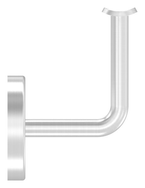 Handlaufhalter mit Handlaufanschlussplatte für Rohr 42,4mm (austauschbar) inkl. Abdeckrosette 70x12mm zum Aufklipsen, Ronde 70x4mm, Bügel 12mm, Wandabstand 75mm, 3x9mm Bohrungen (Ronde und Bügel verschweißt), V2A Ronde und Bügel verschweißt, V2A