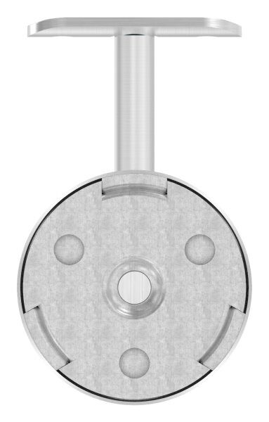 Handlaufhalter mit Handlaufanschlussplatte für Rohr 42,4mm (austauschbar) inkl. Abdeckrosette 70x12mm zum Aufklipsen, Ronde 70x4mm, Bügel 12mm, Wandabstand 75mm, 3x9mm Bohrungen (Ronde und Bügel verschweißt), V2A Ronde und Bügel verschweißt, V2A