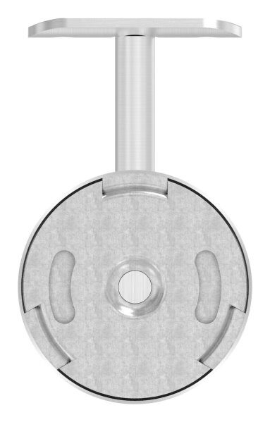 Handlaufhalter mit Handlaufanschlussplatte für Rohr 42,4mm (austauschbar) inkl. Abdeckrosette 70x12mm zum Aufklipsen, Ronde 70x4mm, Bügel 12mm, Wandabstand 75mm, 2 Langlöcher 6,5x20mm (Ronde und Bügel verschweißt), V2A