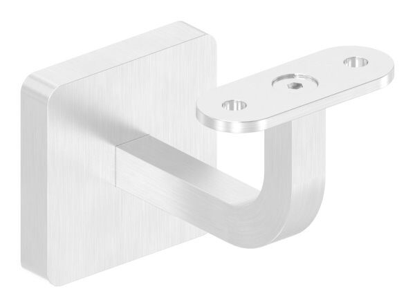 Handlaufhalter mit Handlaufanschlussplatte gerade (austauschbar), inkl. Abdeckrosette 60x60x12mm zum Aufklipsen, Ronde  58x58x4mm, Bügel 12x12mm, Wandabstand 80mm, 4x6,5mm Bohrungen (Ronde und Bügel verschweißt), V2A