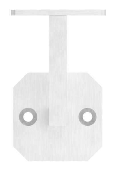 Handlaufhalter eckig mit gerader Handlaufanschlussplatte (austauschbar), Ronde 60x60x6mm, Bügel 12x12mm, Wandabstand 76mm, 2x6,5mm Bohrungen gesenkt (Ronde und Bügel verschweißt), V2A