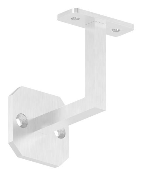 Handlaufhalter eckig mit gerader Handlaufanschlussplatte (austauschbar), Ronde 60x60x6mm, Bügel 12x12mm, Wandabstand 76mm, 2x6,5mm Bohrungen gesenkt (Ronde und Bügel verschweißt), V4A