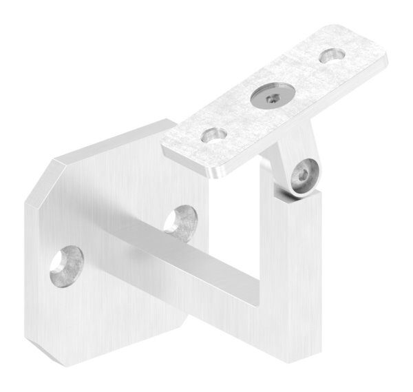Handlaufhalter mit Gelenk, eckig mit gerader Handlaufanschlussplatte (austauschbar), Ronde 60x60x6mm, Bügel 12x12mm, Wandabstand 76mm, 2x6,5mm Bohrungen gesenkt (Ronde und Bügel verschweißt), V2A