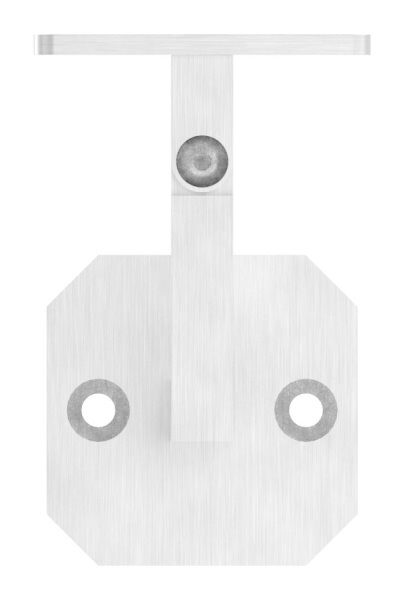 Handlaufhalter mit Gelenk, eckig mit gerader Handlaufanschlussplatte (austauschbar), Ronde 60x60x6mm, Bügel 12x12mm, Wandabstand 76mm, 2x6,5mm Bohrungen gesenkt (Ronde und Bügel verschweißt), V4A