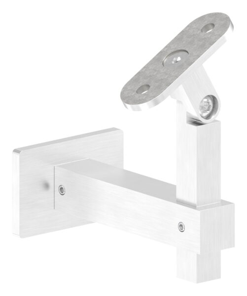 Handlaufhalter mit Gelenk, eckig mit gerader Handlaufanschlussplatte, Wandabstand 92mm, V2A