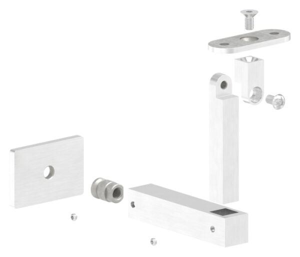 Handlaufhalter mit Gelenk, eckig mit gerader Handlaufanschlussplatte, Wandabstand 92mm, V2A