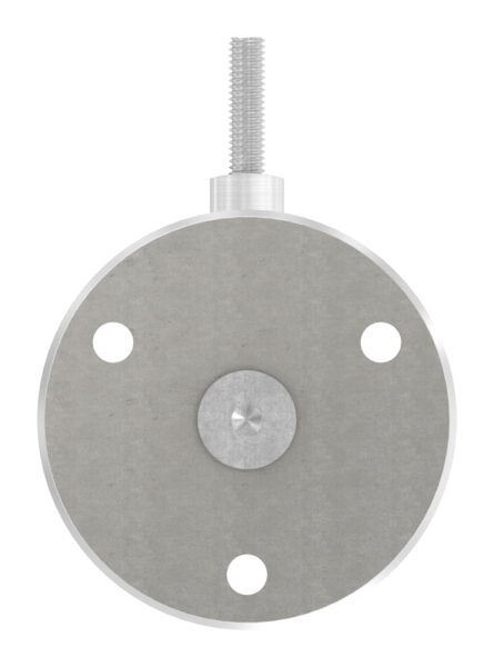 Handlaufhalter zum Anschrauben des Handlaufs mit Linsenkopfschraube M6, Ronde 70x5mm gewölbt, Bügel 20mm, Wandabstand 80mm, 3x6,5mm Bohrungen (Ronde und Bügel verschraubt), V2A