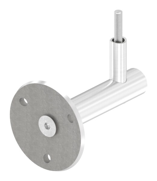 Handlaufhalter zum Anschrauben des Handlaufs mit Linsenkopfschraube M6, Ronde 70x5mm gewölbt, Bügel 20mm, Wandabstand 80mm, 3x6,5mm Bohrungen (Ronde und Bügel verschraubt), V2A