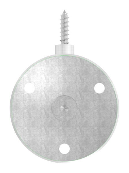 Handlaufhalter zum Anschrauben des Handlaufs mit Holzschraube M6, Ronde 70x5mm gewölbt, Bügel 20mm, Wandabstand 80mm, 3x6,5mm Bohrungen (Ronde und Bügel verschraubt), V2A