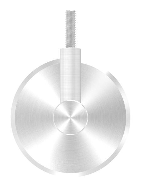 Handlaufhalter zum Anschrauben des Handlaufs mit Linsenkopfschraube M6, Ronde 70x5mm gewölbt, Bügel 20mm, Wandabstand 80mm, hinten Innengewinde M8 inkl. Stockschraube M8x80, V2A