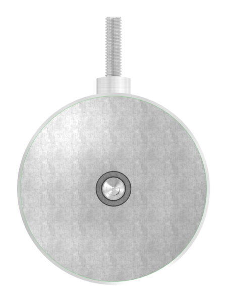 Handlaufhalter zum Anschrauben des Handlaufs mit Linsenkopfschraube M6, Ronde 70x5mm gewölbt, Bügel 20mm, Wandabstand 80mm, hinten Innengewinde M8 inkl. Stockschraube M8x80, V2A