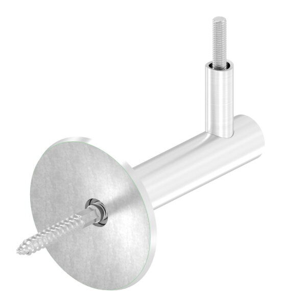 Handlaufhalter zum Anschrauben des Handlaufs mit Linsenkopfschraube M6, Ronde 70x5mm gewölbt, Bügel 20mm, Wandabstand 80mm, hinten Innengewinde M8 inkl. Stockschraube M8x80, V2A