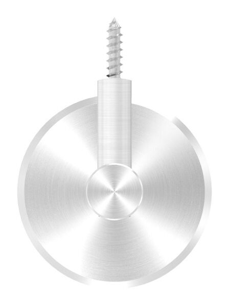 Handlaufhalter zum Anschrauben des Handlaufs mit Holzschraube M6, Ronde 70x5mm gewölbt, Bügel 20mm, Wandabstand 80mm, hinten Innengewinde M8 inkl. Stockschraube M8x80, V2A