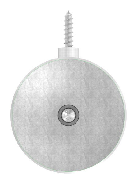Handlaufhalter zum Anschrauben des Handlaufs mit Holzschraube M6, Ronde 70x5mm gewölbt, Bügel 20mm, Wandabstand 80mm, hinten Innengewinde M8 inkl. Stockschraube M8x80, V2A