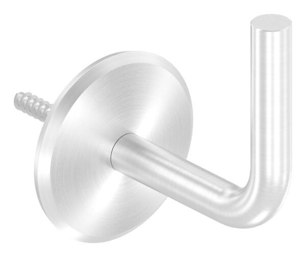 Handlaufhalter zum Anschweißen des Handlaufs, Ronde 70x5mm gewölbt, Bügel 14mm, Wandabstand 84mm, hinten M8 Innengewinde, inkl. Stockschraube M8x80, V2A