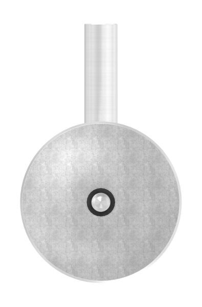 Handlaufhalter zum Anschweißen des Handlaufs, Ronde 70x5mm gewölbt, Bügel 14mm, Wandabstand 84mm, hinten M8 Innengewinde, inkl. Stockschraube M8x80, V2A