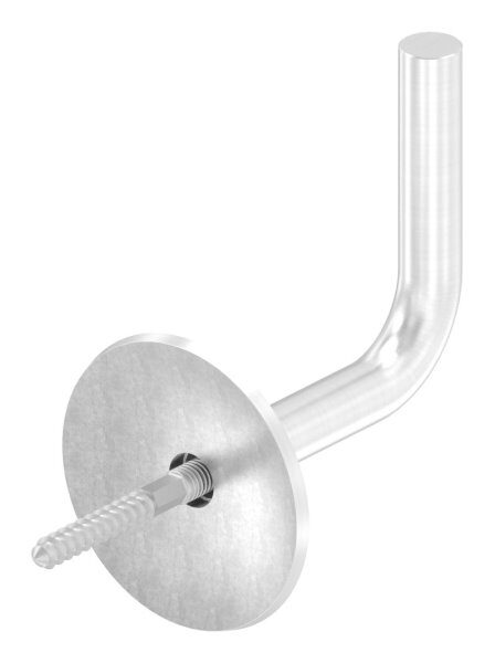 Handlaufhalter zum Anschweißen des Handlaufs, Ronde 70x5mm gewölbt, Bügel 14mm, Wandabstand 84mm, hinten M8 Innengewinde, inkl. Stockschraube M8x80, V2A