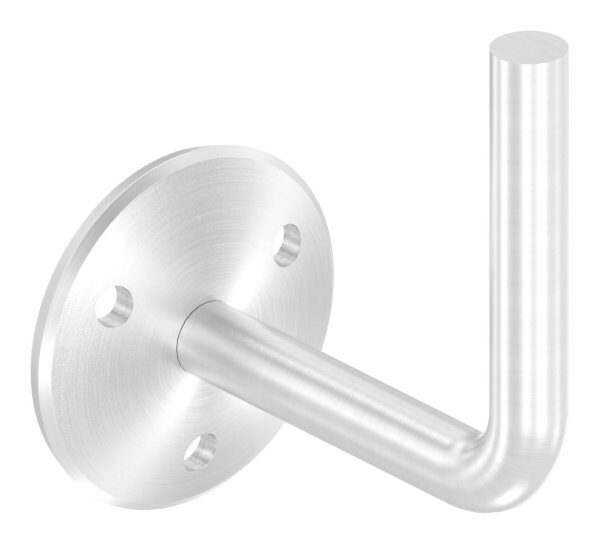 Handlaufhalter zum Anschweißen des Handlaufs, Ronde 58x5mm gewölbt, Bügel 12mm, Wandabstand 84mm, 3x6,5mm Bohrungen (Ronde und Bügel verschraubt), V2A