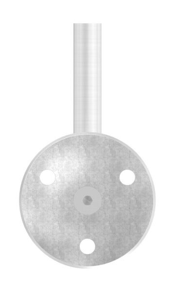Handlaufhalter zum Anschweißen des Handlaufs, Ronde 58x5mm gewölbt, Bügel 12mm, Wandabstand 84mm, 3x6,5mm Bohrungen (Ronde und Bügel verschraubt), V2A