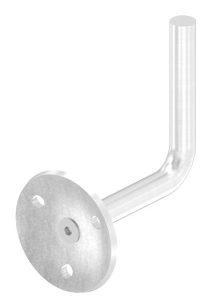 Handlaufhalter zum Anschweißen des Handlaufs, Ronde 58x5mm gewölbt, Bügel 12mm, Wandabstand 84mm, 3x6,5mm Bohrungen (Ronde und Bügel verschraubt), V2A