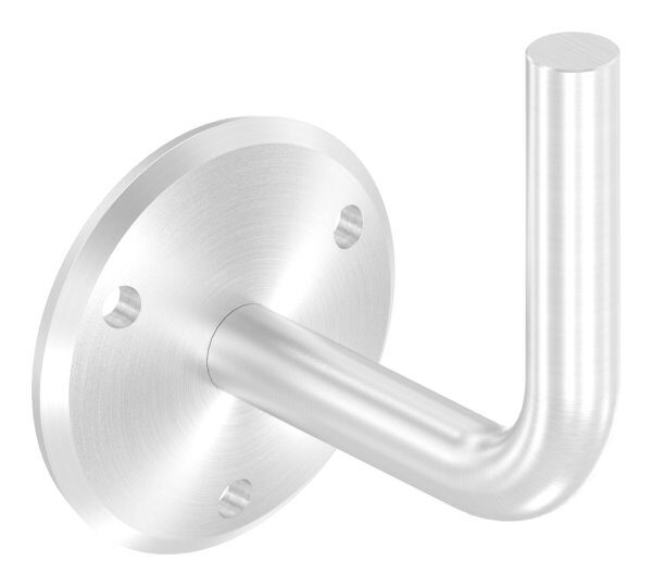 Handlaufhalter zum Anschweißen des Handlaufs, Ronde 70x5mm gewölbt, Bügel 14mm, Wandabstand 84mm, 3x6,5mm Bohrungen (Ronde und Bügel verschraubt), V4A