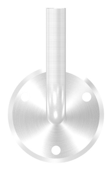 Handlaufhalter zum Anschweißen des Handlaufs, Ronde 70x5mm gewölbt, Bügel 14mm, Wandabstand 84mm, 3x6,5mm Bohrungen (Ronde und Bügel verschraubt), V4A