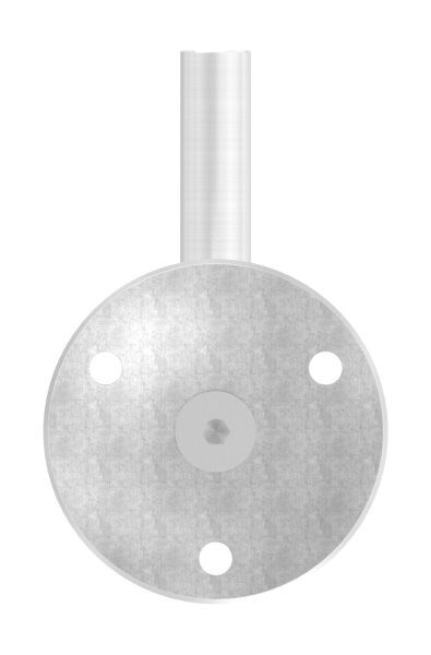 Handlaufhalter zum Anschweißen des Handlaufs, Ronde 70x5mm gewölbt, Bügel 14mm, Wandabstand 84mm, 3x6,5mm Bohrungen (Ronde und Bügel verschraubt), V4A