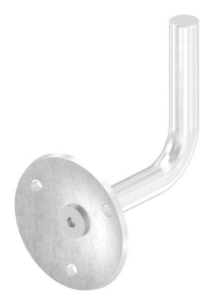 Handlaufhalter zum Anschweißen des Handlaufs, Ronde 70x5mm gewölbt, Bügel 14mm, Wandabstand 84mm, 3x6,5mm Bohrungen (Ronde und Bügel verschraubt), V4A