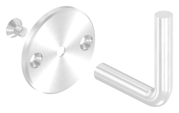 Handlaufhalter zum Anschweißen des Handlaufs, Ronde 70x6mm, Bügel 14mm, Wandabstand 80mm, 2x6,5mm Bohrungen gesenkt (Ronde und Bügel verschraubt), V2A