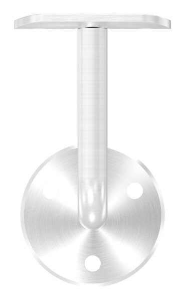 Handlaufhalter mit Handlaufanschlussplatte für Rohr 42,4mm (austauschbar), Ronde 58x4mm gewölbt, Bügel 12mm, Wandabstand 85mm, 3x6,5mm Bohrungen (Ronde und Bügel verschraubt), V2A