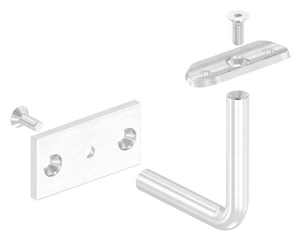 Handlaufhalter mit Handlaufanschlussplatte für Rohr 42,4mm (austauschbar), Ronde 70x35x5mm, Bügel 12mm, Wandabstand 80mm, 2x6,5mm Bohrungen gesenkt (Ronde und Bügel verschraubt), V2A