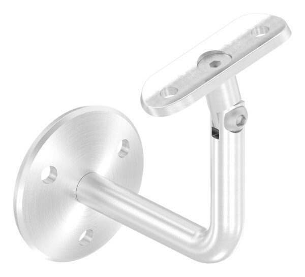 Handlaufhalter mit Gelenk inkl. Handlaufanschlussplatte für Rohr 42,4mm (austauschbar), Ronde 58x4mm gewölbt, Bügel 12mm, Wandabstand 84mm, 3x6,5mm Bohrungen (Ronde und Bügel verschraubt), V2A