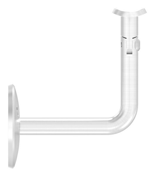 Handlaufhalter mit Gelenk inkl. Handlaufanschlussplatte für Rohr 42,4mm (austauschbar), Ronde 58x4mm gewölbt, Bügel 12mm, Wandabstand 84mm, 3x6,5mm Bohrungen (Ronde und Bügel verschraubt), V2A