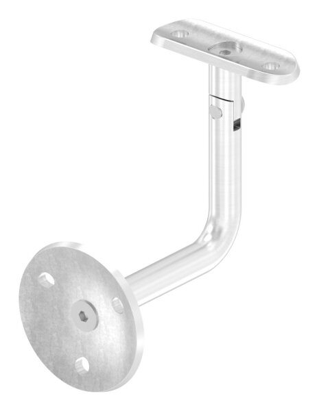 Handlaufhalter mit Gelenk inkl. Handlaufanschlussplatte für Rohr 42,4mm (austauschbar), Ronde 58x4mm gewölbt, Bügel 12mm, Wandabstand 84mm, 3x6,5mm Bohrungen (Ronde und Bügel verschraubt), V2A