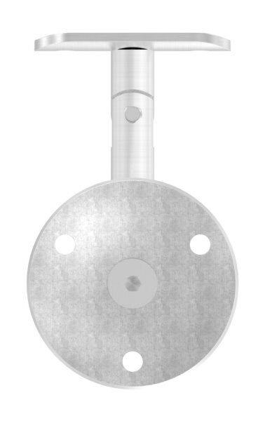 Handlaufhalter mit Gelenk inkl. Handlaufanschlussplatte für Rohr 42,4mm (austauschbar), Ronde 68x 5mm gewölbt, Bügel 14mm, Wandabstand 84mm, 3x6,5mm Bohrungen (Ronde und Bügel verschraubt), V2A