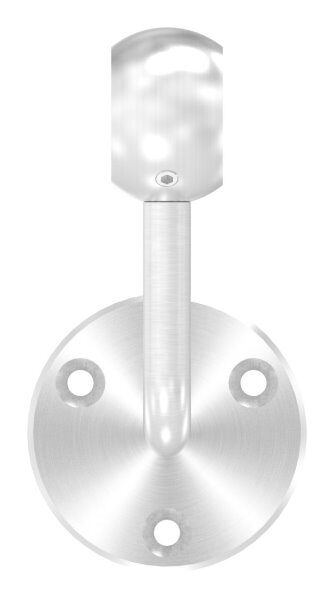Handlaufhalter mit Kugelring für Rohr 33,7mm, Ronde 70x6mm, Bügel 12mm, Wandabstand 80mm, 3x6,5mm Bohrungen gesenkt (Ronde und Bügel verschraubt), V2A