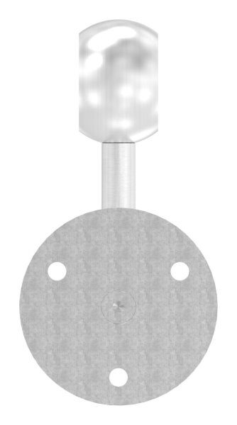 Handlaufhalter mit Kugelring für Rohr 33,7mm, Ronde 70x6mm, Bügel 12mm, Wandabstand 80mm, 3x6,5mm Bohrungen gesenkt (Ronde und Bügel verschraubt), V2A