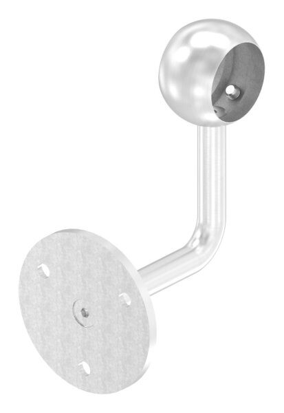 Handlaufhalter mit Kugelring für Rohr 33,7mm, Ronde 70x6mm, Bügel 12mm, Wandabstand 80mm, 3x6,5mm Bohrungen gesenkt (Ronde und Bügel verschraubt), V2A