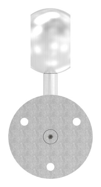 Handlaufhalter mit Kugelring für Rohr 42,4mm, Ronde 70x6mm, Bügel 12mm, Wandabstand 80mm, 3x6,5mm Bohrungen gesenkt (Ronde und Bügel verschraubt), V2A