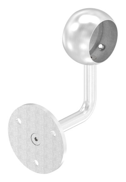 Handlaufhalter mit Kugelring für Rohr 42,4mm, Ronde 70x6mm, Bügel 12mm, Wandabstand 80mm, 3x6,5mm Bohrungen gesenkt (Ronde und Bügel verschraubt), V2A
