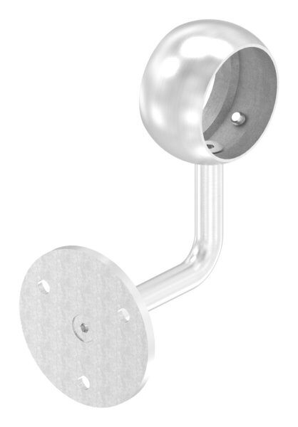 Handlaufhalter mit Kugelring für Rohr 48,3mm, Ronde 70x6mm, Bügel 14mm, Wandabstand 80mm, 3x6,5mm Bohrungen gesenkt (Ronde und Bügel verschraubt), V2A