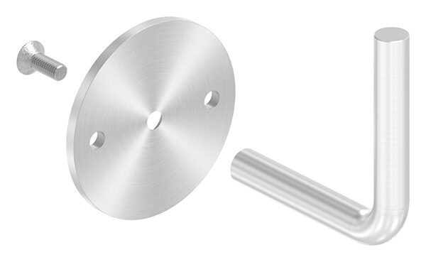 Handlaufhalter zum Anschweißen des Handlaufs, Ronde 70x4mm, Bügel 12mm, Wandabstand 79mm, 2x6,5mm Bohrungen (Ronde und Bügel verschraubt), V2A