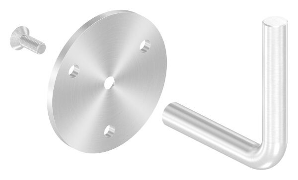 Handlaufhalter zum Anschweißen des Handlaufs, Ronde 70x4mm, Bügel 12mm, Wandabstand 80mm, 3x6,5mm Bohrungen (Ronde und Bügel verschraubt), V2A